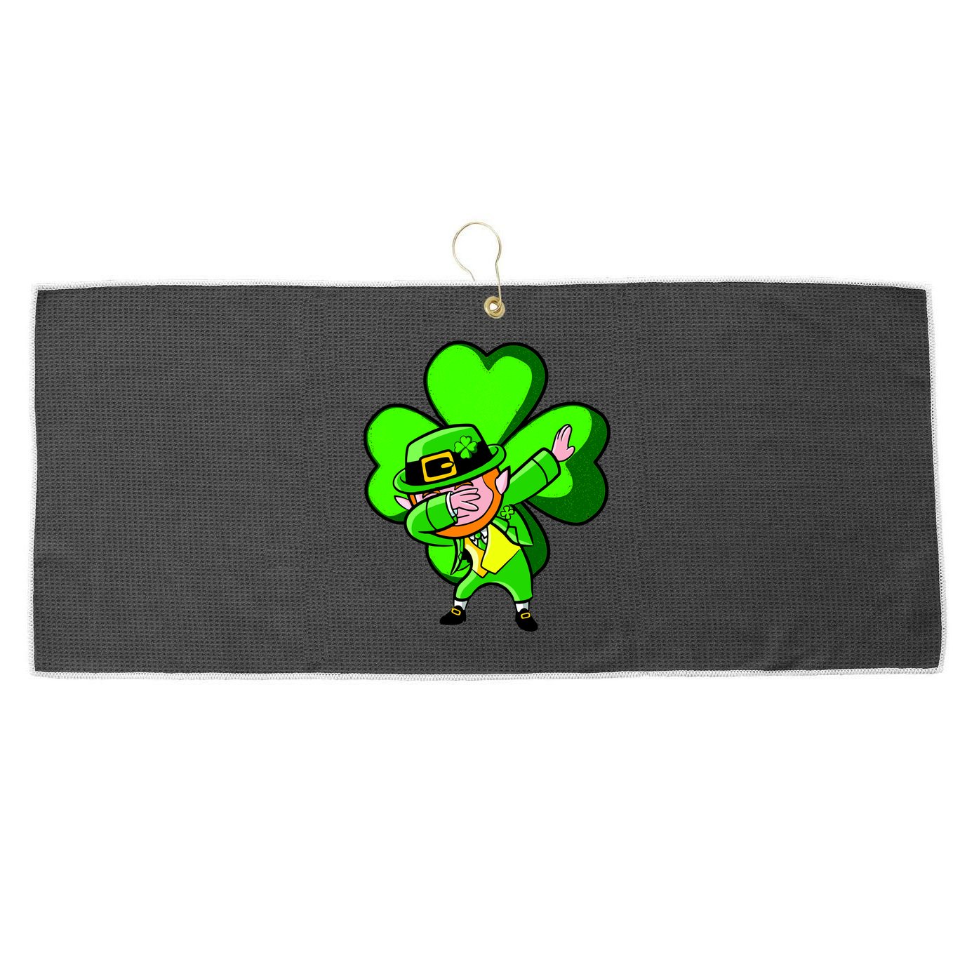 Irish Dabbing Leprechaun Clover Large Microfiber Waffle Golf Towel