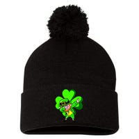 Irish Dabbing Leprechaun Clover Pom Pom 12in Knit Beanie