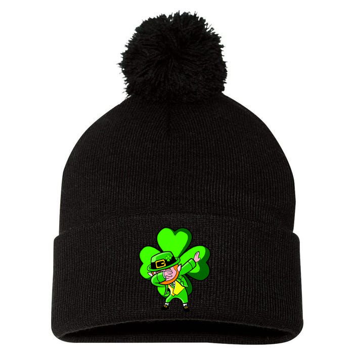 Irish Dabbing Leprechaun Clover Pom Pom 12in Knit Beanie