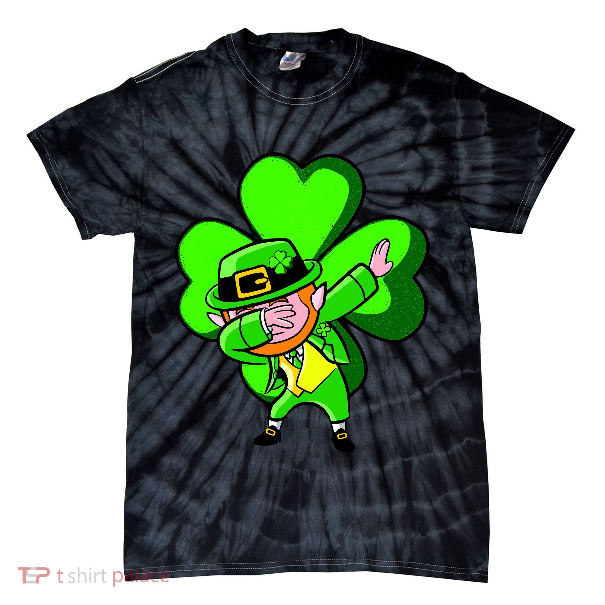 Irish Dabbing Leprechaun Clover Tie-Dye T-Shirt