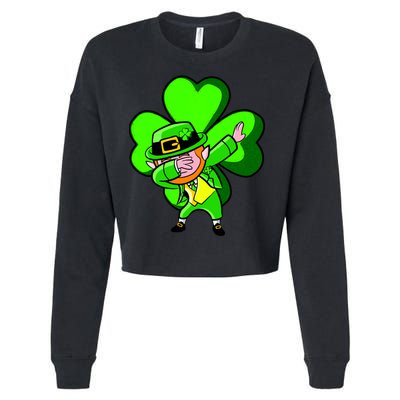 Irish Dabbing Leprechaun Clover Cropped Pullover Crew