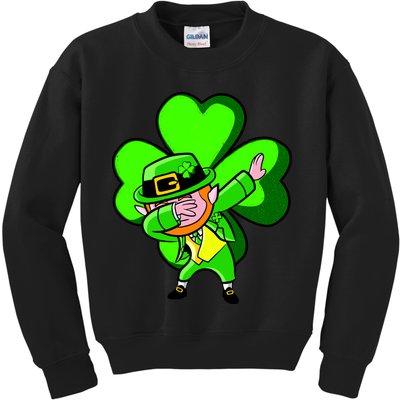Irish Dabbing Leprechaun Clover Kids Sweatshirt