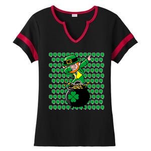 Irish Dabbing Leprechaun Shamrocks Funny Dab St. Patrick's Day Ladies Halftime Notch Neck Tee