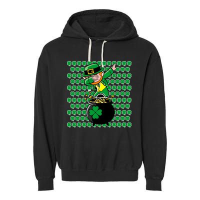 Irish Dabbing Leprechaun Shamrocks Funny Dab St. Patrick's Day Garment-Dyed Fleece Hoodie