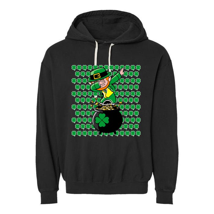 Irish Dabbing Leprechaun Shamrocks Funny Dab St. Patrick's Day Garment-Dyed Fleece Hoodie
