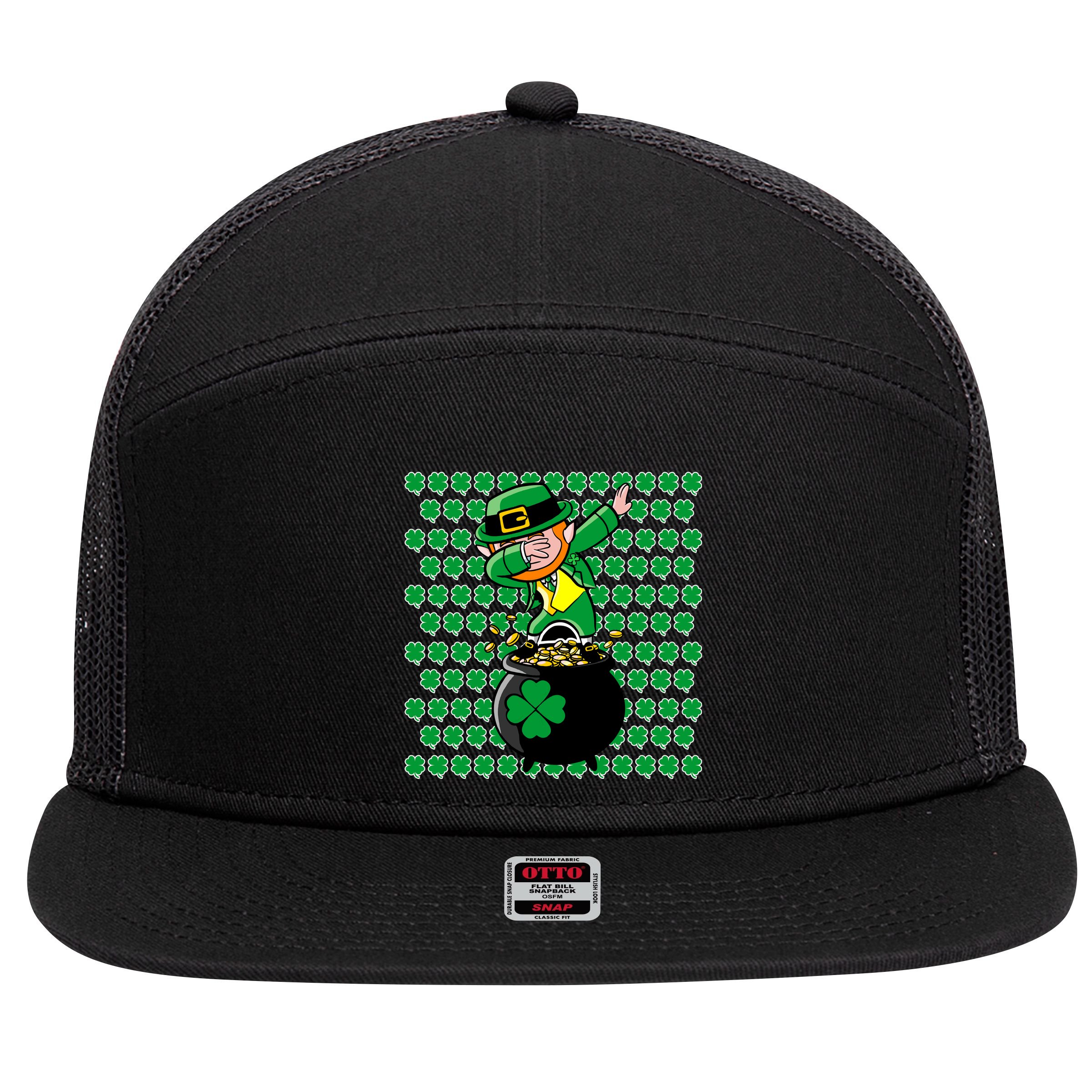 Irish Dabbing Leprechaun Shamrocks Funny Dab St. Patrick's Day 7 Panel Mesh Trucker Snapback Hat