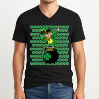 Irish Dabbing Leprechaun Shamrocks Funny Dab St. Patrick's Day V-Neck T-Shirt