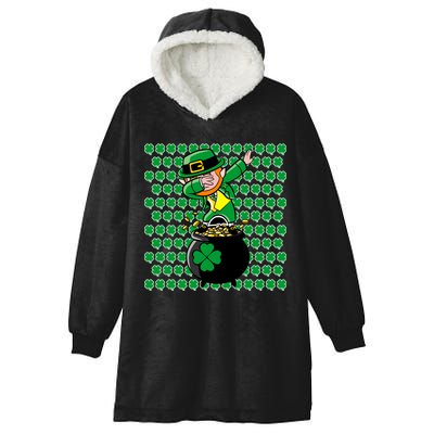 Irish Dabbing Leprechaun Shamrocks Funny Dab St. Patrick's Day Hooded Wearable Blanket