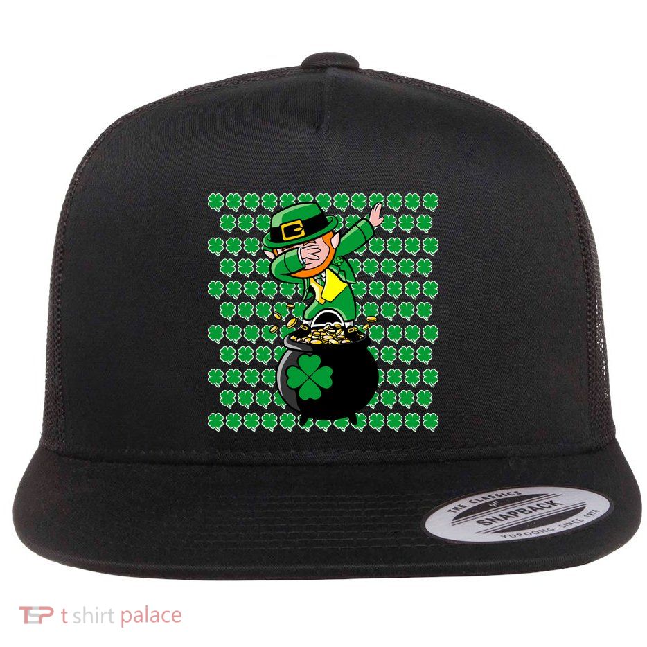 Irish Dabbing Leprechaun Shamrocks Funny Dab St. Patrick's Day Flat Bill Trucker Hat