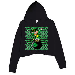 Irish Dabbing Leprechaun Shamrocks Funny Dab St. Patrick's Day Crop Fleece Hoodie