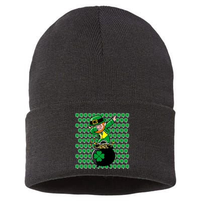 Irish Dabbing Leprechaun Shamrocks Funny Dab St. Patrick's Day Sustainable Knit Beanie