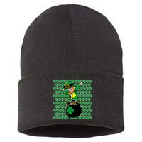 Irish Dabbing Leprechaun Shamrocks Funny Dab St. Patrick's Day Sustainable Knit Beanie