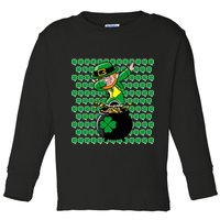 Irish Dabbing Leprechaun Shamrocks Funny Dab St. Patrick's Day Toddler Long Sleeve Shirt