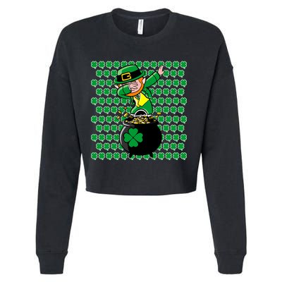 Irish Dabbing Leprechaun Shamrocks Funny Dab St. Patrick's Day Cropped Pullover Crew