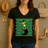 Irish Dabbing Leprechaun Shamrocks Funny Dab St. Patrick's Day Women's V-Neck T-Shirt