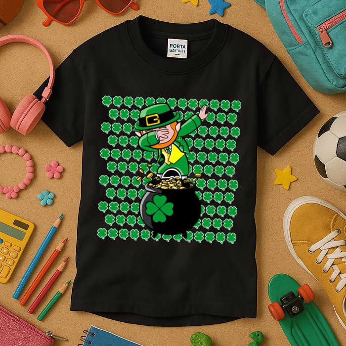 Irish Dabbing Leprechaun Shamrocks Funny Dab St. Patrick's Day Kids T-Shirt