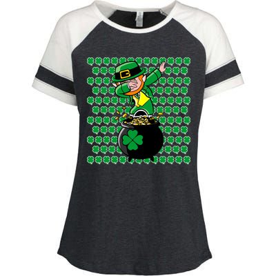 Irish Dabbing Leprechaun Shamrocks Funny Dab St. Patrick's Day Enza Ladies Jersey Colorblock Tee