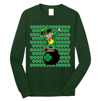 Irish Dabbing Leprechaun Shamrocks Funny Dab St. Patrick's Day Long Sleeve Shirt