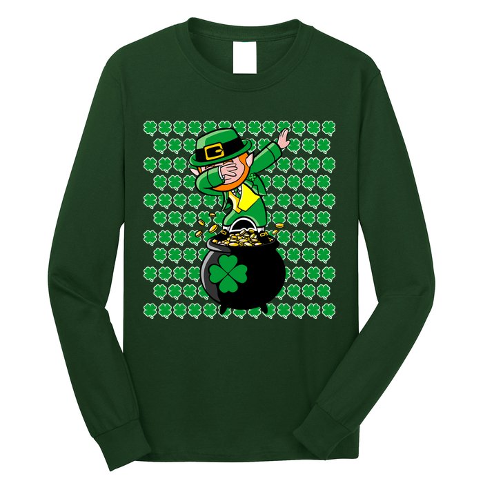 Irish Dabbing Leprechaun Shamrocks Funny Dab St. Patrick's Day Long Sleeve Shirt