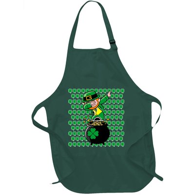 Irish Dabbing Leprechaun Shamrocks Funny Dab St. Patrick's Day Full-Length Apron With Pockets