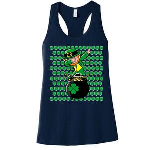 Irish Dabbing Leprechaun Shamrocks Funny Dab St. Patrick's Day Women's Racerback Tank