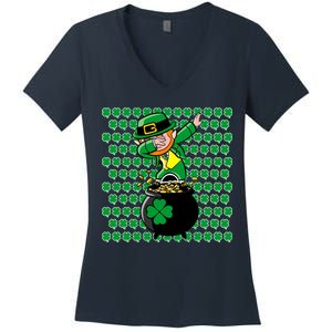 Irish Dabbing Leprechaun Shamrocks Funny Dab St. Patrick's Day Women's V-Neck T-Shirt