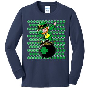 Irish Dabbing Leprechaun Shamrocks Funny Dab St. Patrick's Day Kids Long Sleeve Shirt