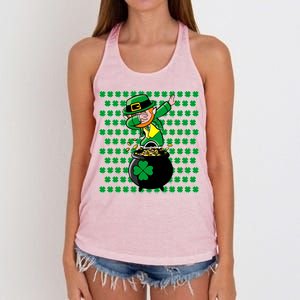 Irish Dabbing Leprechaun Shamrocks Funny Dab St. Patrick's Day Women's Knotted Racerback Tank