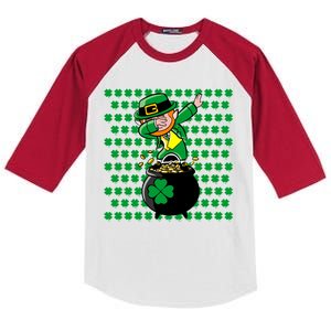 Irish Dabbing Leprechaun Shamrocks Funny Dab St. Patrick's Day Kids Colorblock Raglan Jersey