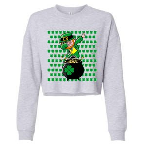 Irish Dabbing Leprechaun Shamrocks Funny Dab St. Patrick's Day Cropped Pullover Crew