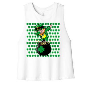 Irish Dabbing Leprechaun Shamrocks Funny Dab St. Patrick's Day Women's Racerback Cropped Tank