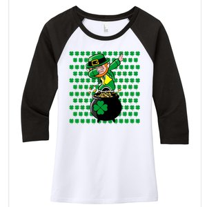 Irish Dabbing Leprechaun Shamrocks Funny Dab St. Patrick's Day Women's Tri-Blend 3/4-Sleeve Raglan Shirt