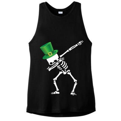 Irish Dabbing Skeleton St. Patrick's Day Ladies PosiCharge Tri-Blend Wicking Tank