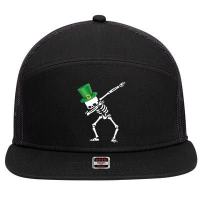 Irish Dabbing Skeleton St. Patrick's Day 7 Panel Mesh Trucker Snapback Hat