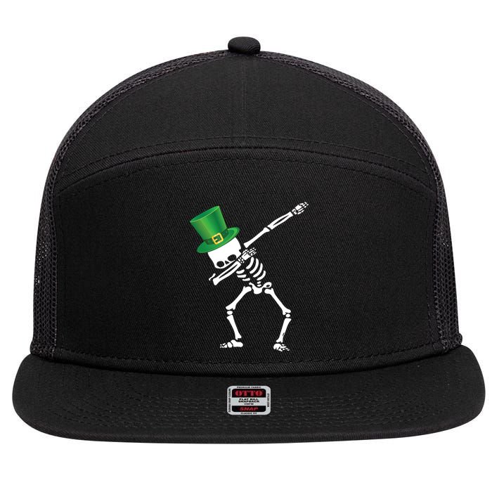 Irish Dabbing Skeleton St. Patrick's Day 7 Panel Mesh Trucker Snapback Hat