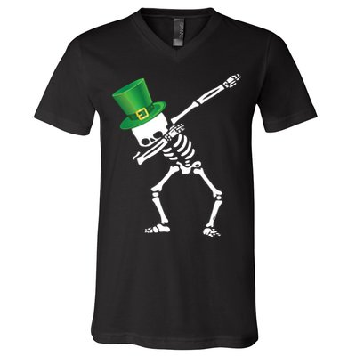 Irish Dabbing Skeleton St. Patrick's Day V-Neck T-Shirt