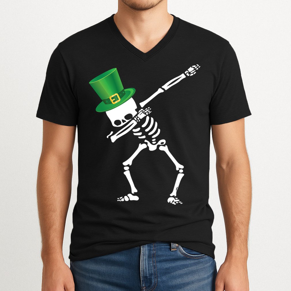 Irish Dabbing Skeleton St. Patrick's Day V-Neck T-Shirt
