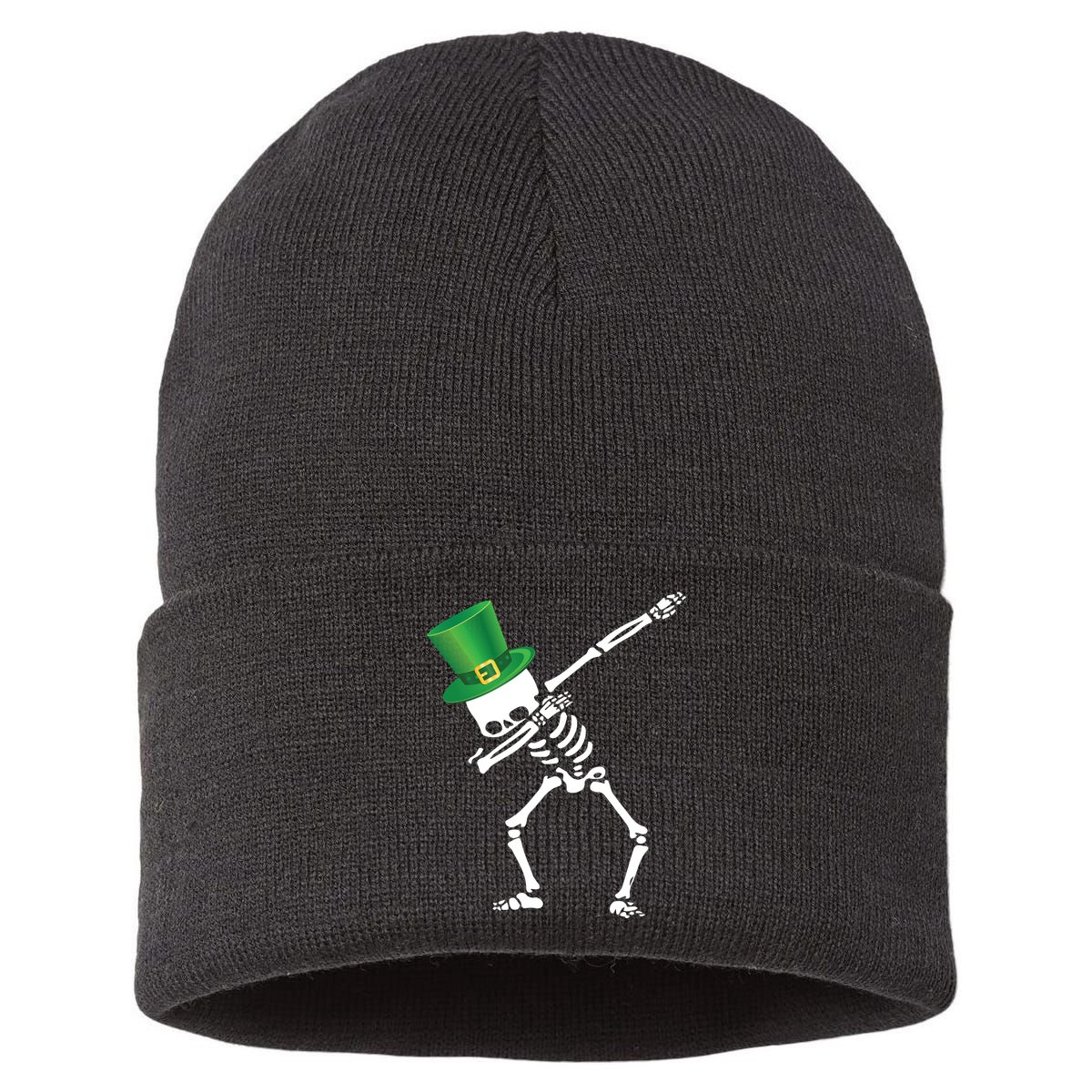 Irish Dabbing Skeleton St. Patrick's Day Sustainable Knit Beanie