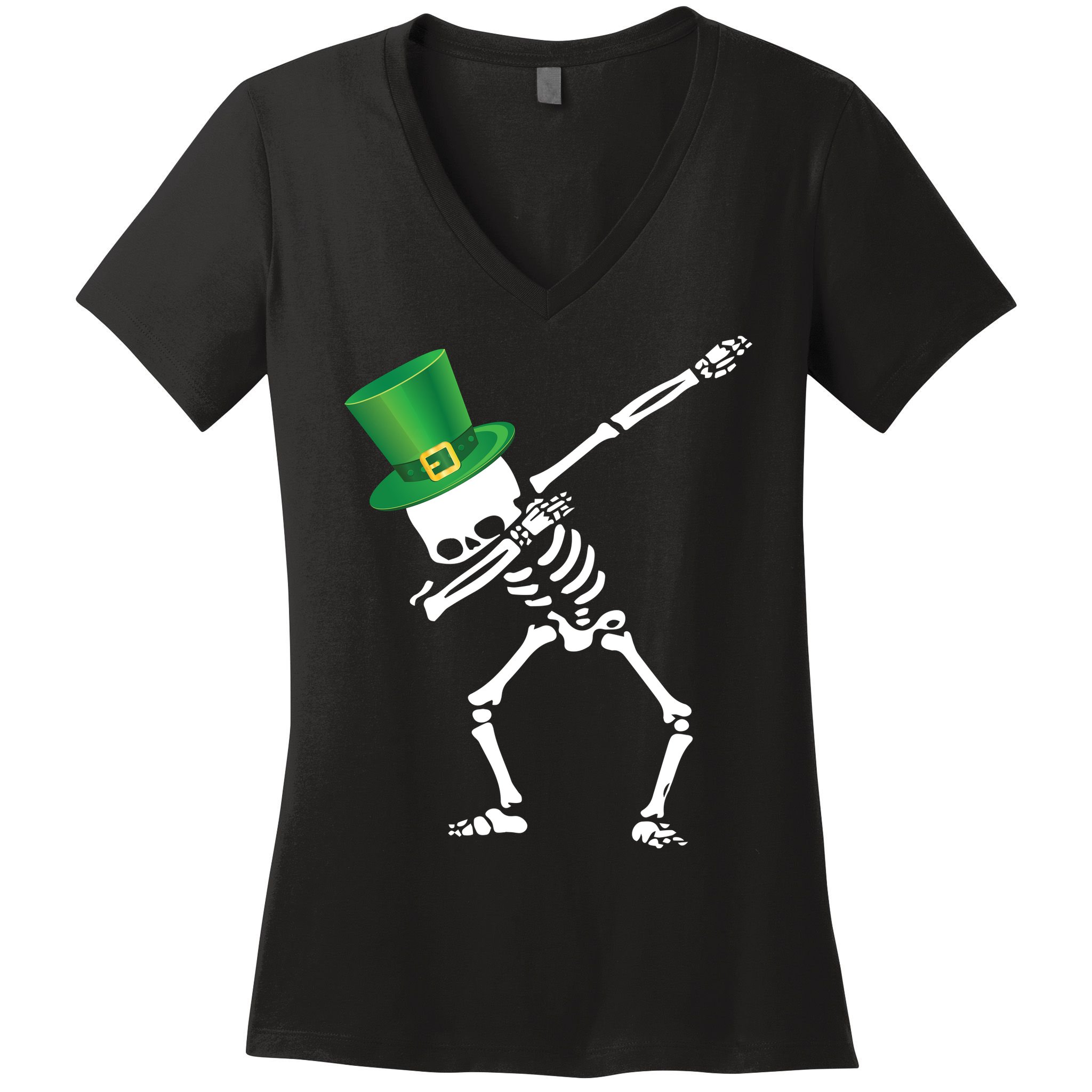 Irish Dabbing Skeleton St. Patrick's Day Women's V-Neck T-Shirt