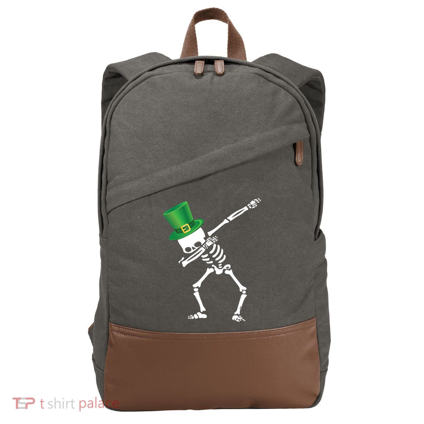 Irish Dabbing Skeleton St. Patrick's Day Cotton Canvas Backpack