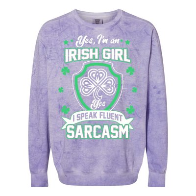 Irish Girl I Speak Fluent Sarcasm Colorblast Crewneck Sweatshirt