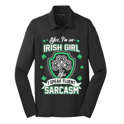 Irish Girl I Speak Fluent Sarcasm Silk Touch Performance Long Sleeve Polo