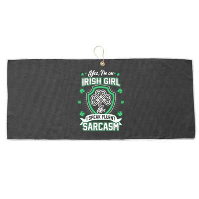 Irish Girl I Speak Fluent Sarcasm Large Microfiber Waffle Golf Towel