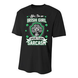 Irish Girl I Speak Fluent Sarcasm Youth Performance Sprint T-Shirt