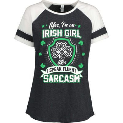 Irish Girl I Speak Fluent Sarcasm Enza Ladies Jersey Colorblock Tee