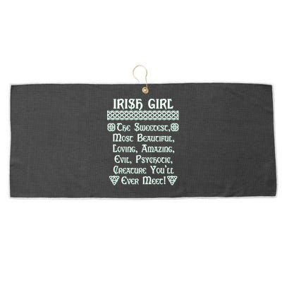 Irish Girl The Sweetest to Psychotic Creature You Will Meet Large Microfiber Waffle Golf Towel