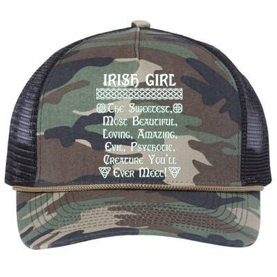 Irish Girl The Sweetest to Psychotic Creature You Will Meet Retro Rope Trucker Hat Cap