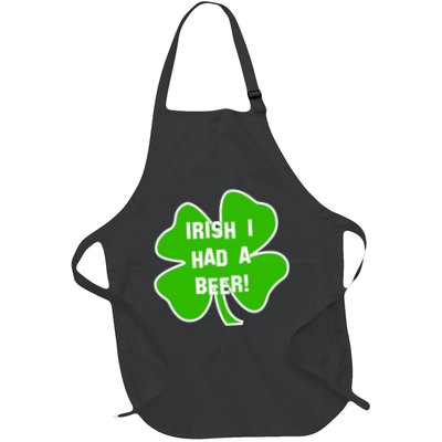 Irish I Had A Beer Clover St. Patrick's Day Full-Length Apron With Pockets