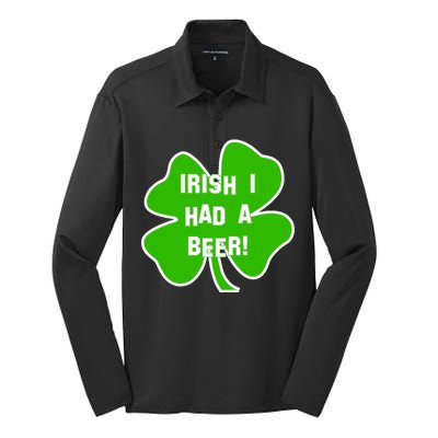 Irish I Had A Beer Clover St. Patrick's Day Silk Touch Performance Long Sleeve Polo