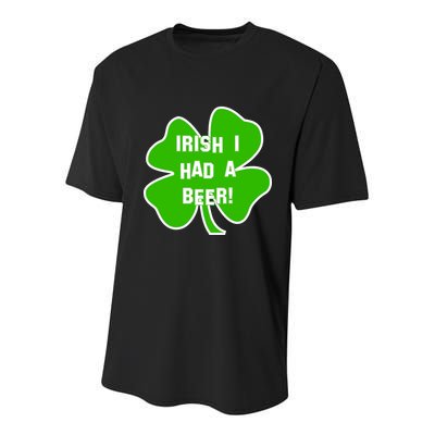 Irish I Had A Beer Clover St. Patrick's Day Youth Performance Sprint T-Shirt